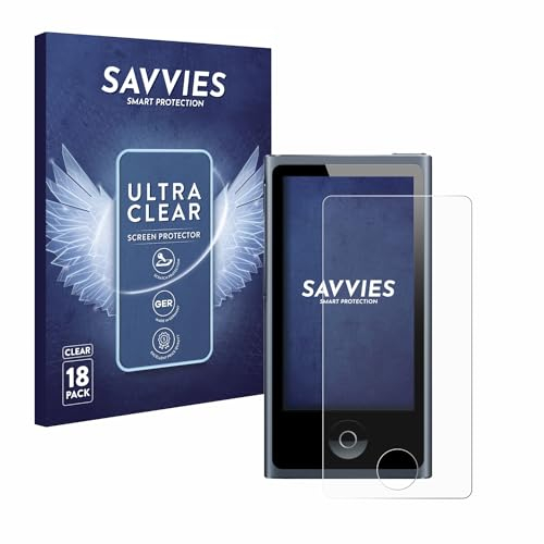 Savvies 18 Stück Schutzfolie für Apple iPod nano 2012 (7. Gen.) Displayschutz-Folie Ultra-Transparent