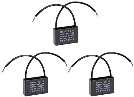 sourcing map Ceiling Fan Capacitor CBB61 0.8uF 450V AC 2 Wires Metalized Polypropylene Film Capacitors 36.5x11x24.5mm for Water Pump Motor Generator, Pack of 3