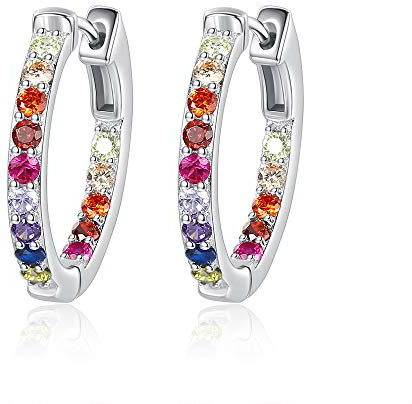 Kleine Kreolen aus 925er-Sterlingsilber, mit buntem Geburtsstein, Zirkonia, Kreolen für Damen und Mädchen, Sterling Silber, Zirkonia