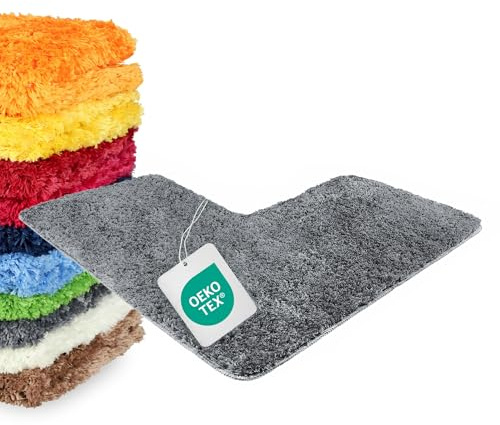 WohnDirect Eckbadematte 100x100cm Grau | Ideal für Eckduschen, 4 cm Florhöhe, erstklassige Verarbeitung, vielseitig einsetzbar, praktischer Alltagshelfer