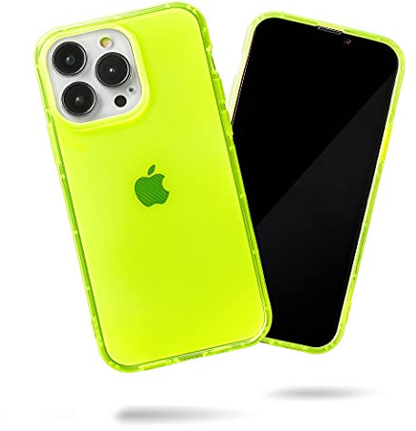 SteepLab Neon Highlighter Case for iPhone, The Grippy Jelly Case w/Protective Air Pockets (Conspicuous Neon Yellow, iPhone 13 Pro)