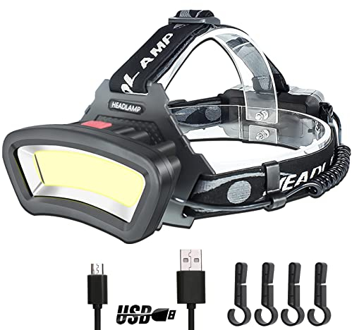 DARKBEAM COB Flutlicht Stirnlampe LED mit Rotlicht Wiederaufladbar USB, Heller 2000 Lumen, Aufladbar Wasserdichte Kopflampe, Angeln, Wartung und Konstruktion, Inklusive Batterien Lebensdauer 7-14h