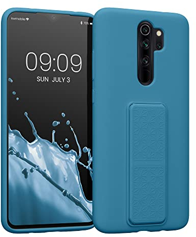 kwmobile Handyhülle kompatibel mit Xiaomi Redmi Note 8 Pro - Hülle mit Fingerhalter und Standfunktion - Silikon Case Handy Cover in Karibikblau