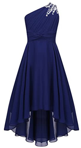 Aislor Enfant Fille Robe de Princesse Cocktail Une Épaule Strass Robes de Cérémonie Fete Carnaval Fille Robe de Demoiselle d'honneur Chic Bleu 13-14 Ans