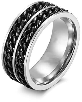Wycian Anxiety Ring Men, Ringe Edelstahl Frauen Doppelkette Schwarz Größe 60 (19.1) Valentinstag Ring Personalisiert Gravur für Frei