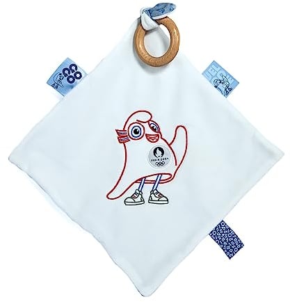 Doudou et Compagnie - Peluche Mascotte Officielle des Jeux Olympiques De Paris 2024 - Doudou Plat avec Anneau en Bois - Dès la naissance - Pour Bébé - 25x25 Cm - JO2422
