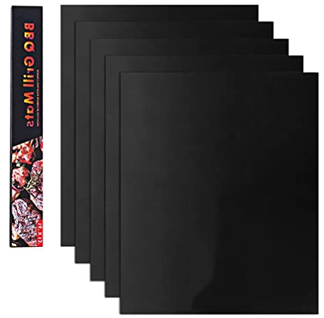 VISEKA Tapis pour Grillades Lot de 5 Tapis de Barbecue Feuille de Cuisson pour Gril Antiadhésif Très Résistantes Feuilles de Cuisson Réutilisables pour Le Gaz, Le Charbon de Bois
