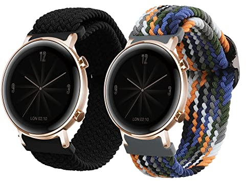 kwmobile 2x Sportarmband kompatibel mit Huawei Watch GT3 (42mm) / Watch GT2 (42mm) / Watch 2 Armband - Sport Ersatzarmband Set aus Nylon für Fitnesstracker - Schwarz Blau Gelb