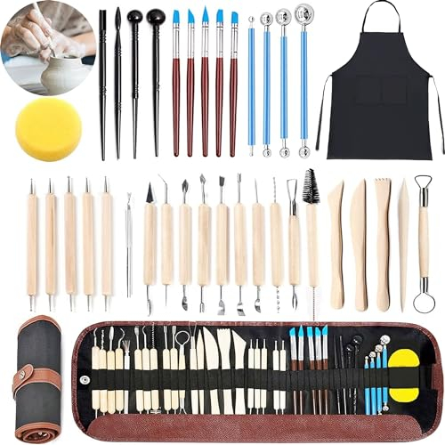 XFLYP 37 Piezas Herramientas Arcilla, Kit Ceramica para DIY Arte Cerámica Escultura, Pintura Roca, Tallado Artístico para Profesionales y Herramientas De Escultura para Principiantes