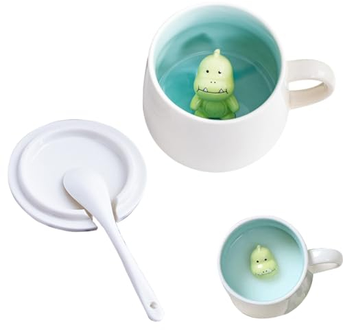 Dinosaurier 3D Dino Tasse - Süßer Kaffeebecher Aus Keramik, 350ml Teetasse Mit Löffel - Tierbecher Geschenk