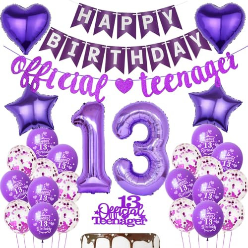 Ohaoduo Lila 13. Geburtstag Luftballon, Mädchen 13 Jahr Geburtstag Ballon, Lila 13. Deko, Offizielle Teenager 13. Dekoration , Geburtstagsdeko 13 Mädchen Luftballons