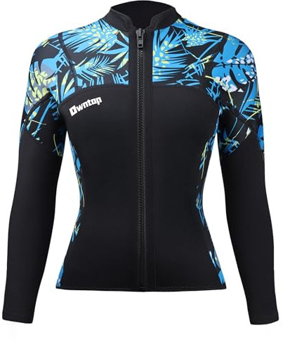 Owntop Neoprenanzug Top Damen 2mm - Ultra Dehnbare Jacke Mit Frontreißverschluss, Langarm Oberteile Tarnmuster für Alle Wassersportarten, Grün L