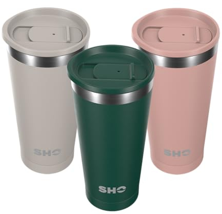 SHO Calix - Insulated Stainless Steel Coffee Cup, Travel Mug & Tumbler - Splash Proof - 500ml - 6 Hours Hot & 12 Hours Cold - Reusable, BPA Free, Thermal Vacuum Flask (Forest Green, 500ml)
