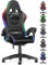 bigzzia Ergonomique Chaise Gaming avec éclairage LED Effets, Dossier Hauteur Réglable, Fauteuil Gaming LED avec Lombaire&Appui-Tête Appui, Chaise de Bureau Adultes Enfants (avec LED Effets, Noir)