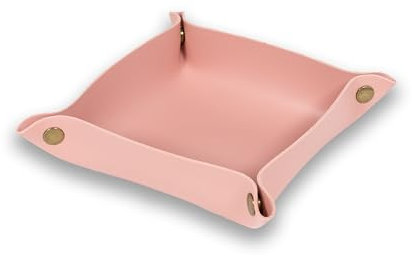 Tablett aus Kunstleder | 15 x 15 cm Ablage mit Knopf | Taschenleerer, Schlüsselschale, Aufbewahrung, Organizer, Dekoschale, Würfelteller, Würfeltablett für Pen & Paper (Rosa)