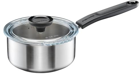 Fiskars Stieltopf mit Deckel, 1,5 Liter, Ø 18,4 cm, Für alle Kochfelder geeignet, Recycelter Edelstahl, Functional Form, 1072315