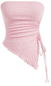GORGLITTER Damen Tube Top Trägerloses Top Schulterfrei Sommer Tops Asymmetrisch Bandeau-Top mit Seitenschlitz Rosa S