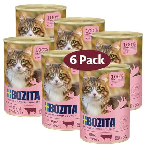Bozita Paté Rind Getreidefrei – 6x400g Nassfutter für Katzen & Kitten. Alleinfutter mit 9,5 % Protein & 5 % Fett aus hochwertigen, natürlichen Zutaten ohne Getreide - aus Schweden