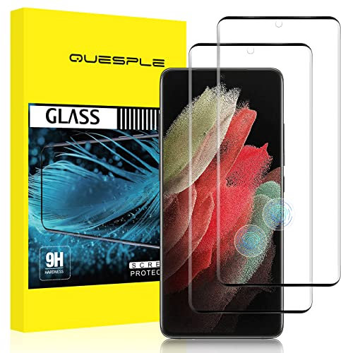 QUESPLE [2 Pièces] Verre Trempé pour Samsung Galaxy S21 Ultra, Haute Qualité 3D Incurvé Couverture Complète, Dureté 9H, Sans Bulles, Film Protection écran, Compatible avec Lecteur d’Empreinte