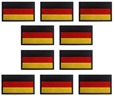 10 Stücke 5x3 cm Mini Deutschland Flaggen Patch Gestickt Abzeichen Deutsch Applikationen zum Aufbügeln/Annähen (iron on Kleber) für Kleidung Taschen Rucksack Uniform Weste Fußball Jersey