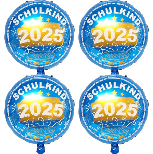 Deko Schulanfang Folienballon Einschulung, 4 Stück Schulanfang Luftballons Einschulung Deko, Helium Ballon Einschulung für Erste Klasse Kinder, Schultüte Ballon für Schulkind Jungen (Blau)