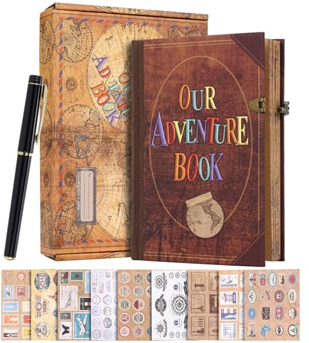 Our Adventure Book Leather Couples Scrapbook Photo Album - 164 Acid-Free Pages, Travel Journal for Anniversaries, Vacations & Date Nights, Pocket-Sized Memory Book, Romantic Gift for Him & Her