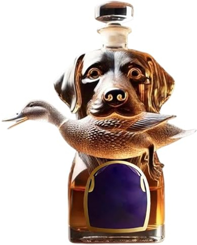Wpsagek Bouteille de whisky en forme de chien de chasse, bouteille de whisky en forme de canard de chasse en 3D, verres gravés en 3D, bouteilles de vin pour homme et papa