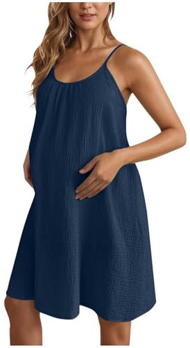 SYDUZAX Robe de Maternité Femme Sans Manches Blanche Robes à Bretelles Femmes Grossesse Enceinte Robes Ete Femmes Grande Taille Couleur Unie Dress Tunique Casual Loose Jupes Ample Mode Décontracté