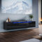 ELEGANT Floating TV Stand Cabinet Unit with 16 RGB LED Lights, High Gloss TV Stand with Pull-Down Door, Modern Black Wall Mounted TV Cabinet with Storage Shelves for Living Room, 1600x350x300mm