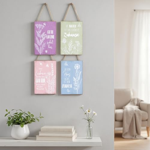 4er Set Deko Schilder 10x15 MDF Holz Pastell Sprüche Garten Hängedeko Wandbilder Gartendeko Wanddeko Naturmotive Jute