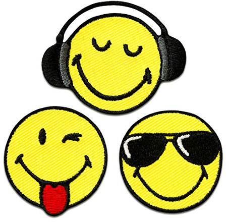 Catch the Patch Set Smiley 3tlg. COOL - (Größe: Ø 3,5 cm) Aufnäher, Bügelbilder, Aufbügler, Applikationen, Patches, Sticker zum Aufbügeln oder Aufnähen – für Kleidung, Taschen, Jacken