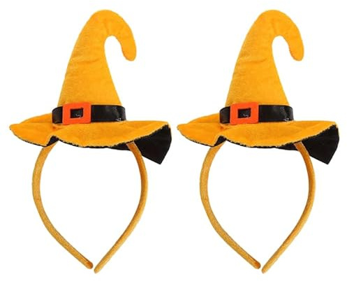 2 Stück Halloween Kürbis Stirnband Hexenhut Stirnband Halloween Party Kopfschmuck Cosplay Kosmetik Kostüm Accessoires Halloween Party Gunst (Gelb)