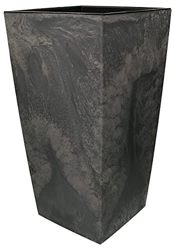 KOTARBAU® Vaso da fiori, 400x400x750 mm, struttura in cemento, quadrato, con vaso interno, grigio scuro