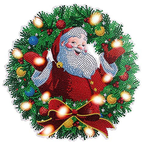MEZING , 5D Peinture Diamant Set pour Noël, Couronne de Noël pour Porte de Maison, Couronne de Noël avec Strass pour décoration de Porte, Mur, fenêtre (30x30cm)