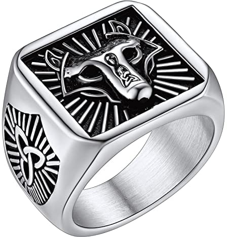 FaithHeart Edelstahl Ring für Herren Männer Punk Viking Fingerring Wolfkopf Bandring Keltisch Ring Herren Schmuck für Valentinstag Weihnachten Geburtstag