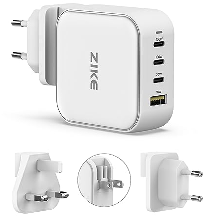 ZIKE 100W USB C Ladegerät, GaN Ⅲ USB C Netzteil 4 Ports Charger PD Schnellladegerät mit PPS kompatibel mit MacBook Pro, iPhone 16/15/15 Pro/14 Pro Max/13/12, iPad Air M2, iPad M4, Samsung S22, S21