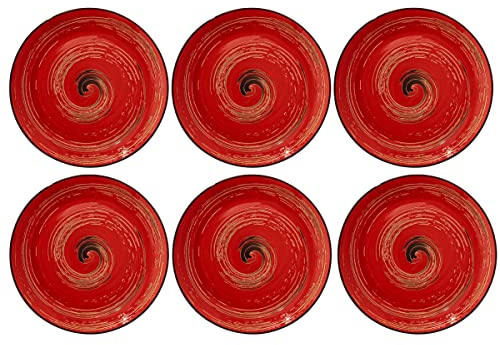 Wilmax COLORBOOM - Juego de 6 platos de postre, diámetro: 20 cm, para servir aperitivos, diseño moderno, práctico, apto para lavavajillas, porcelana esmaltada, color rojo