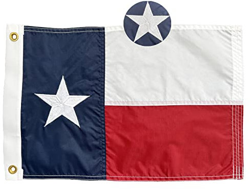 FRF FLAG Texas-Flagge, 30,5 x 45,7 cm, bestickte Texas-Staatsflaggen, 210D Nylon, Texas-Bootsflagge, mit 2 Messingösen und 4 Reihen unterer Stiche