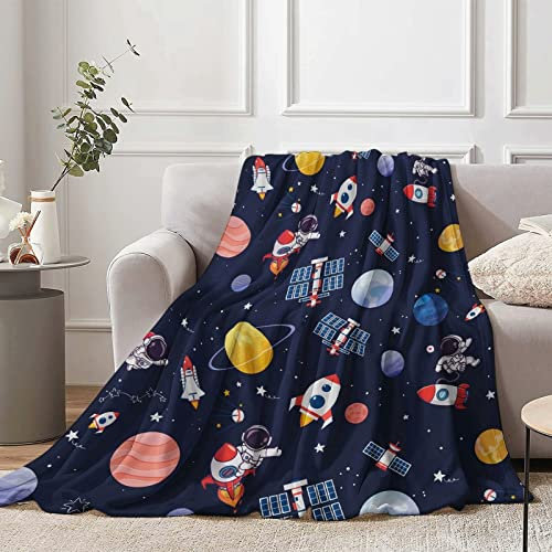 Weltraum Kinder Decke, 130 x 150 cm Flauschig Fleece Weltraum Astronaut Astronaut Kuscheldecke für Jungen, Weich Rakete Planet Wohndecke Kinderdecke für Teenager Geburtstag Geschenke Sofa Couch Deko