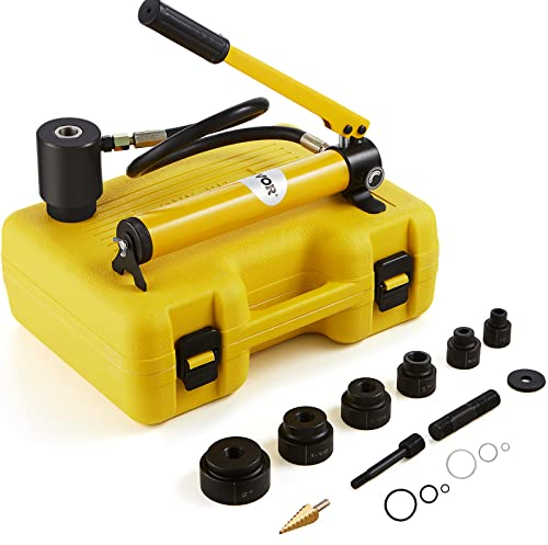 VEVOR Kit de Perforación Hidráulica Presión de 10 T con 6 Punzones Perforadora Hidráulica Manual con Maletín Portátil Kit de Perforadora Hidráulica 12,7-50,8 mm para Metal Acero Aluminio Plástico