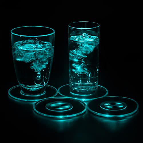 4er Set PRECORN LED Untersetzer Bierdeckel Leuchtend für Getränke ON/Off Taste Wasserdicht Untersetzer Acryl Rund für Gläser Flaschen Partys Hochzeiten Bar Weihnachten Pub Geburtstag Leuchtuntersetzer