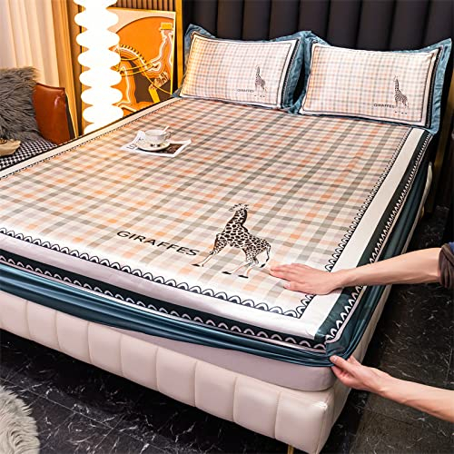 JIANINGHOME Bettlaken 150x200,Sommer Seidenmatte Spannbetttücher All-Inclusive rutschfeste Kissenbezug Matratzenschutz Tagesdecke Bettdecke