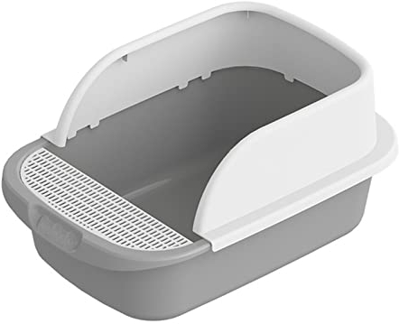 Cat Litter Box, Pets Supplies, High Sided Cat Sand Box, Container Bedpan with Scooper, Easy to Clean Litter Tray for Small, Medium Cats Rabbit, Gray