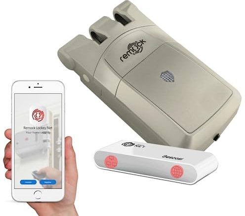 REMOCK KIT de seguridad y conexión: Cerradura invisible Remock PRO en color Dorado con 4 mandos a distancia más dispositivo de conexión móvil Remock NET.