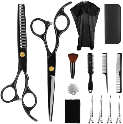 TIDEVAN Friseurschere,14 Stücke Friseurschere Set Haarschneideschere Profi Set mit Friseurumhang Professionelle Haarschere Präzise Haarschnitte Friseur Zubehör für Haar und Bart,Damen Herren Kinder