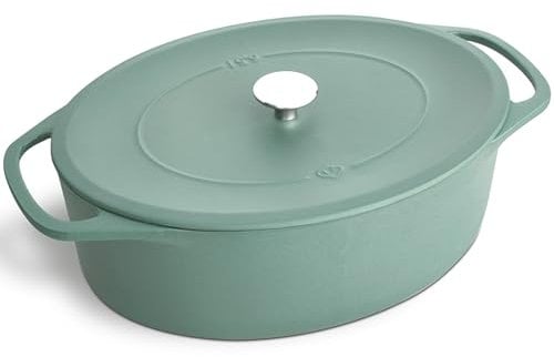SPRINGLANE Cocotte mit Deckel, Mint, oval, 33 cm, 6,5 L, Gusseisen Bräter, Schmortopf Induktion