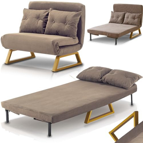 Shally Dogan Divano Letto 2 Posti Reclinabile 3 in 1, Poltrona Convertibile con Cuscini Chaise Lounge Seduta Imbottita Morbida, Copertura in Velluto Premium, Poltroncina Relax Salvaspazio (Marrone)
