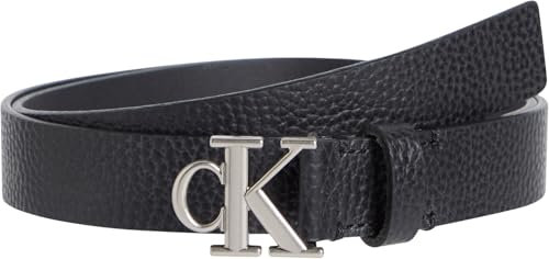 Calvin Klein Damen Gürtel Monogram Plaque Buckle 2,5 cm Ledergürtel, Schwarz (Na Black/Pewter), 110 cm