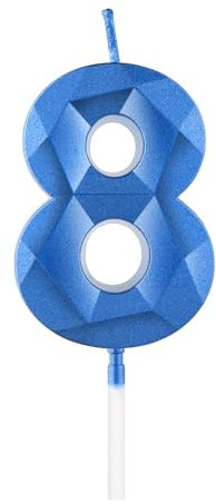 Königsblaue Kerzen zum 8th Geburtstag, 3D blaue Zahl 8 Kerze für Kuchen, Junge Mädchen 8th Geburtstag Dekorationen, blaue Kuchendekoratione, blaue Kerze Kuchen Topper für Geburtstagsfeier Hochzeitstag