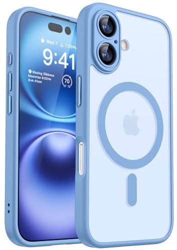 CANSHN für iPhone 16 Hülle mit Kameraschutz für Magsafe (TOP Militärschutz & Magnetkraft) Extrem Haltbarkeit Hülle iPhone 16 Case Stoßfest, Himmelblau